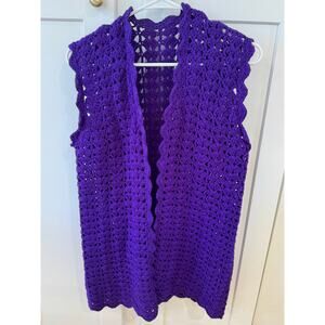 Hand-Crocheted Purple Open-Front Vest Size S M